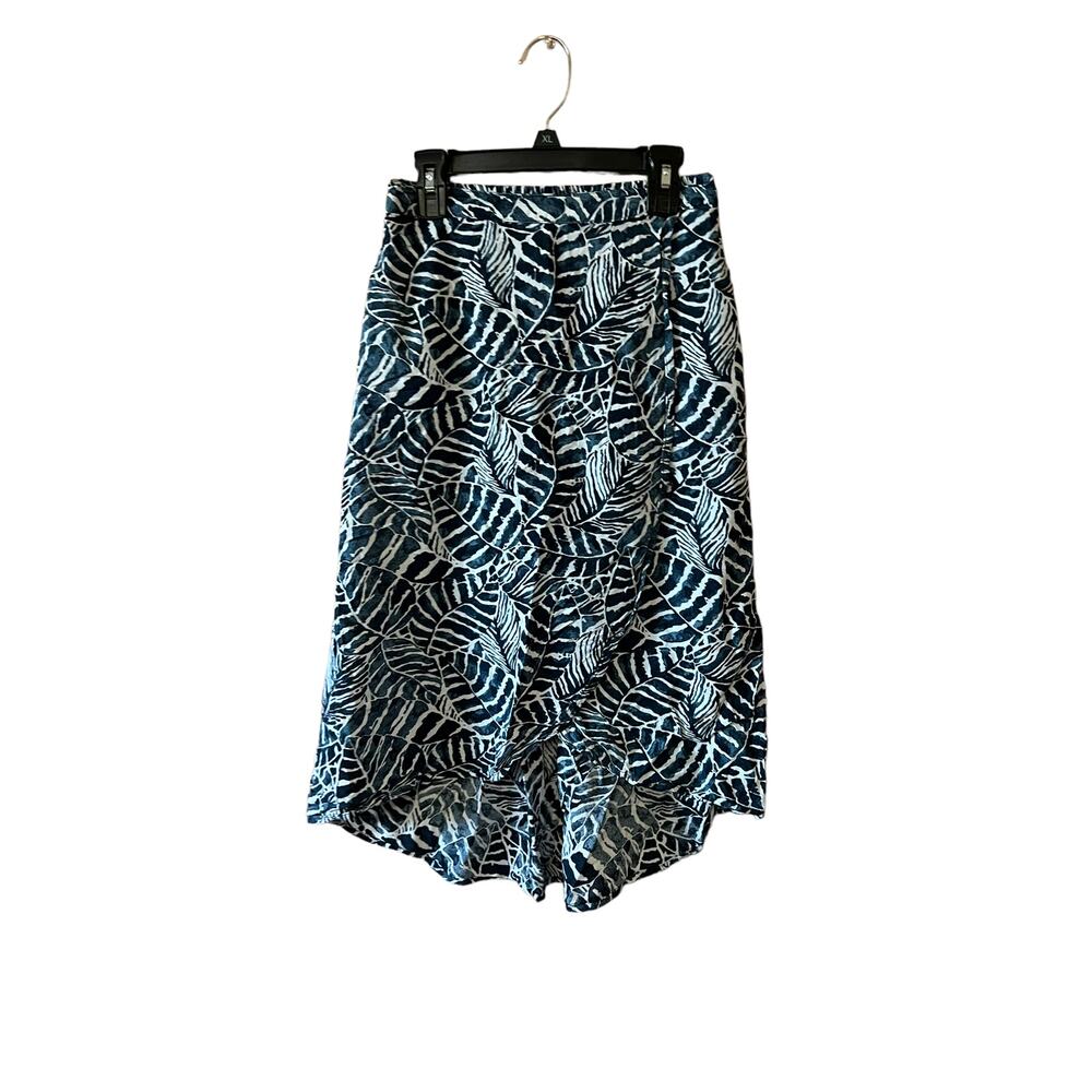 H&M womens wrap front leaves prints skirt high low white navy blue sz xs - Picture 16 of 16